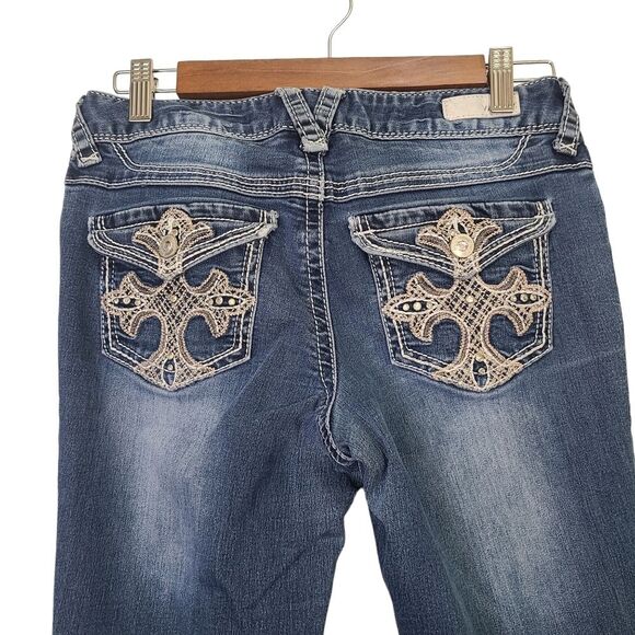 Premium Vanity Collection 26W 31L Boot Cut Embellished Jeans Criss Cross - Picture 5 of 12